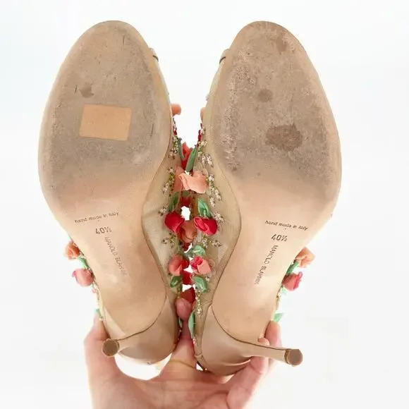 Manolo Blahnik Clizia Tan Mesh Bootie with Sequin and Floral Appliqué IT 40.5 - Picture 12 of 14